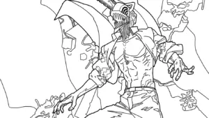 tranh tô màu Chainsaw Man cho bé tải về