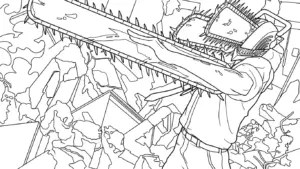 in tranh tô màu Chainsaw Man cho bé 6 tuổi
