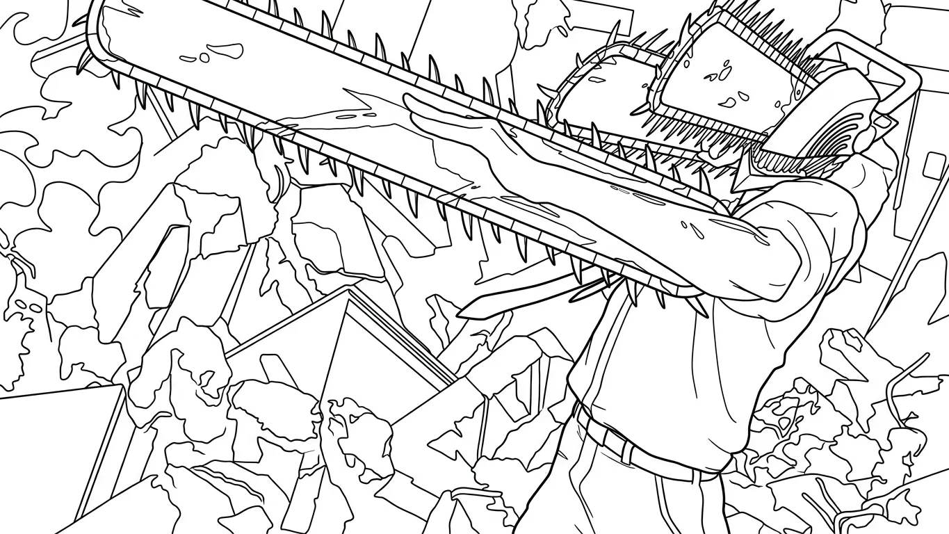 in tranh tô màu Chainsaw Man cho bé 6 tuổi