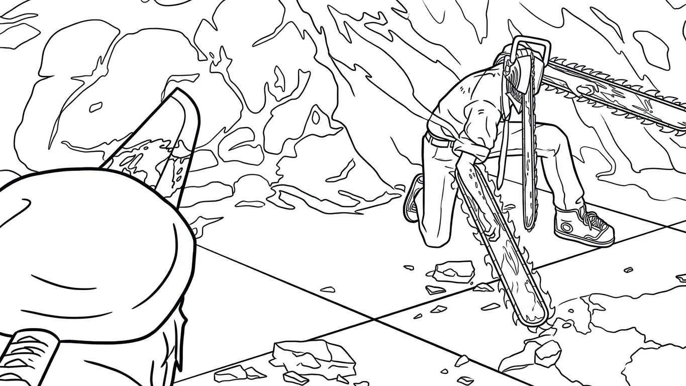download hình tô màu Chainsaw Man cho bé
