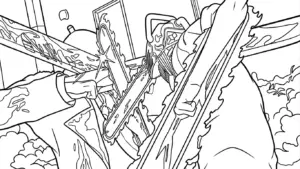 hình tô màu Chainsaw Man cho bé 7 tuổi miễn phí