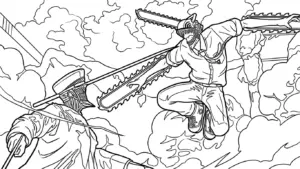 hình tô màu Chainsaw Man cho bé 4 tuổi miễn phí