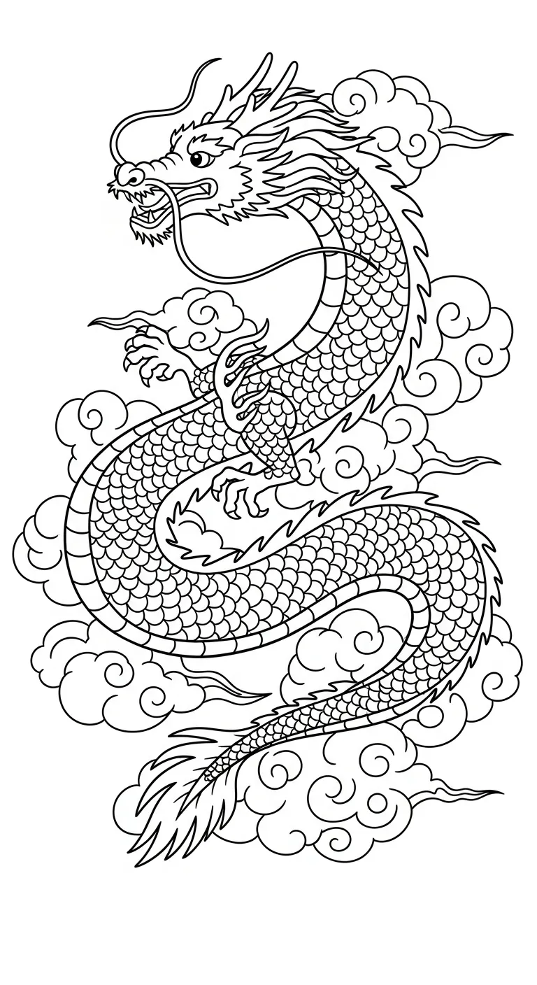 hình tô màu Con Rồng cho bé 8 tuổi miễn phí