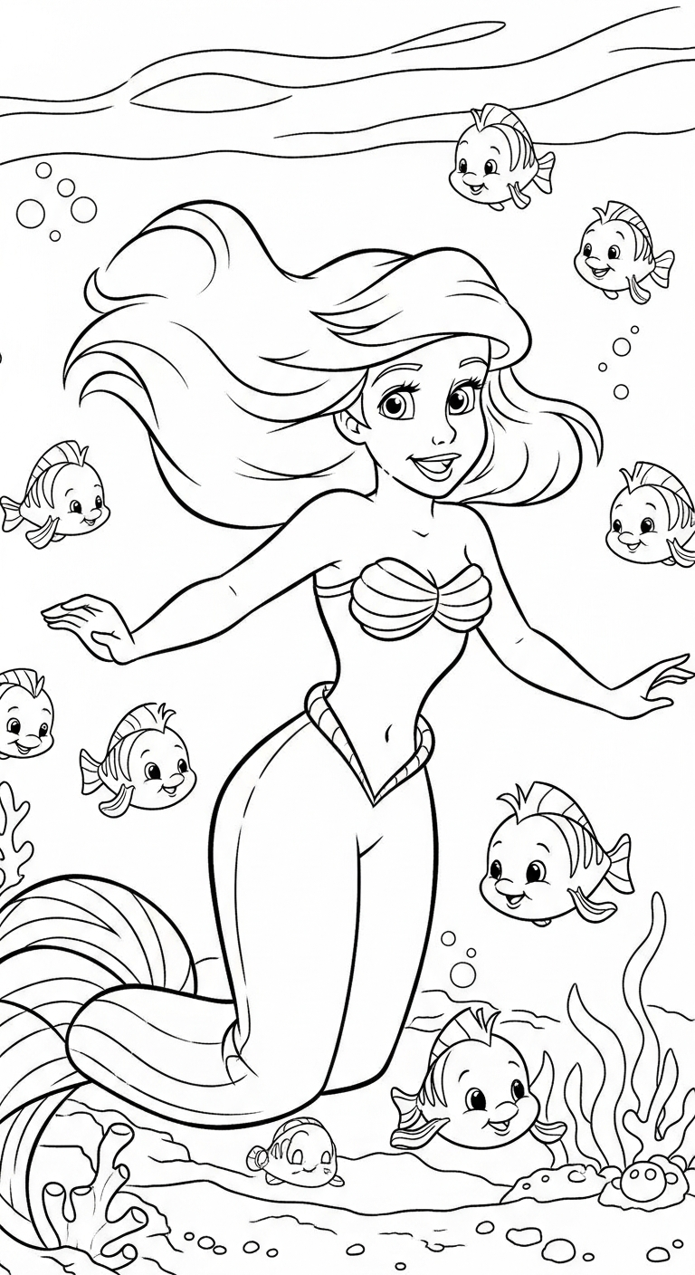 hình tô màu Công chúa Ariel cho bé