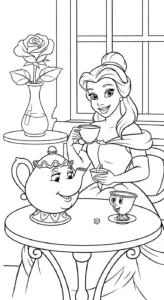 mẫu in tranh tô màu Công chúa Belle cho bé