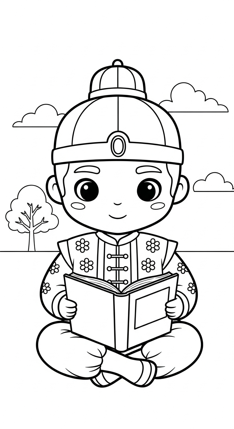 in hình tô màu Hoàng tử cổ trang chibi cho bé 4 tuổi