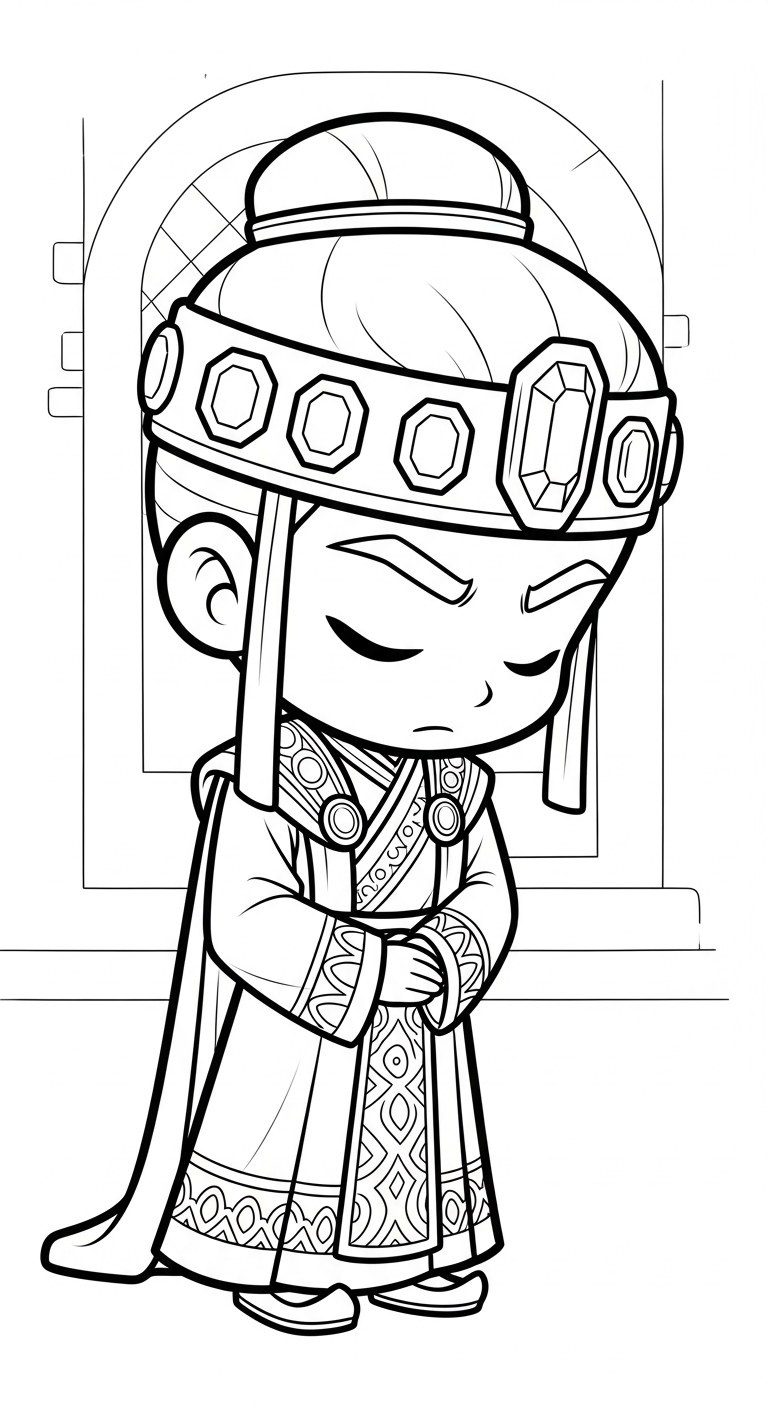 tải tranh tô màu Hoàng tử cổ trang chibi cho bé miễn phí