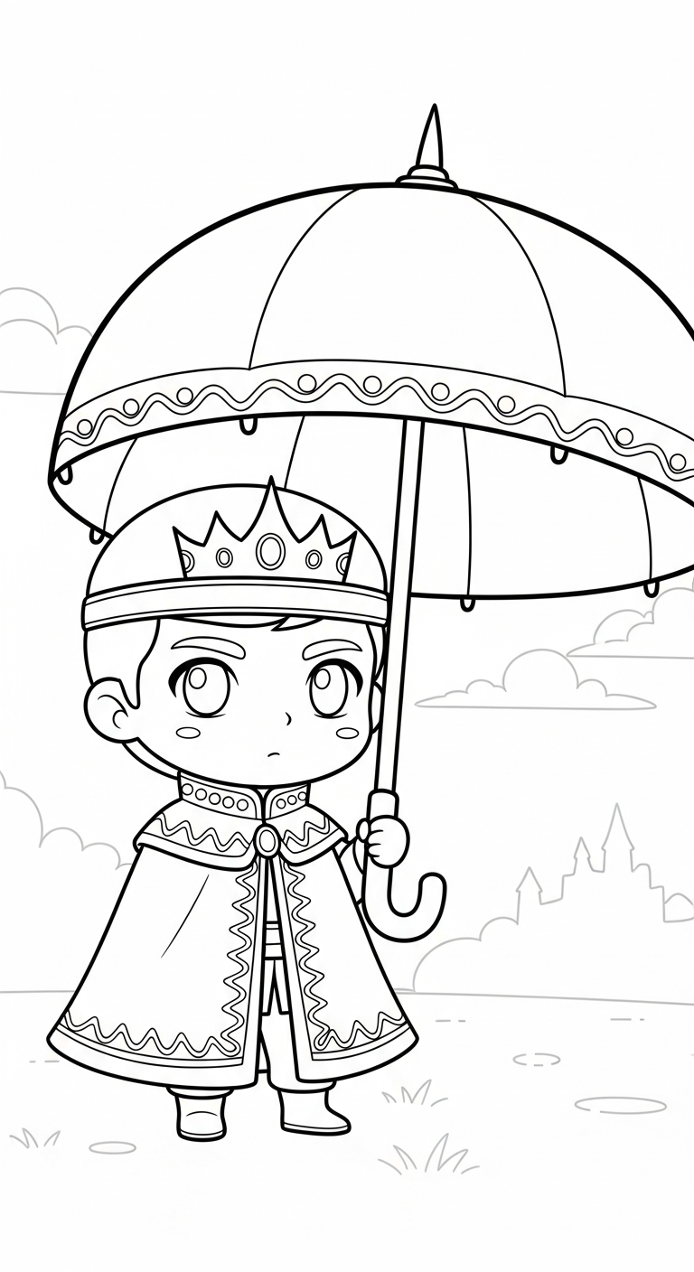 file hình tô màu Hoàng tử cổ trang chibi cho bé 4-5 tuổi