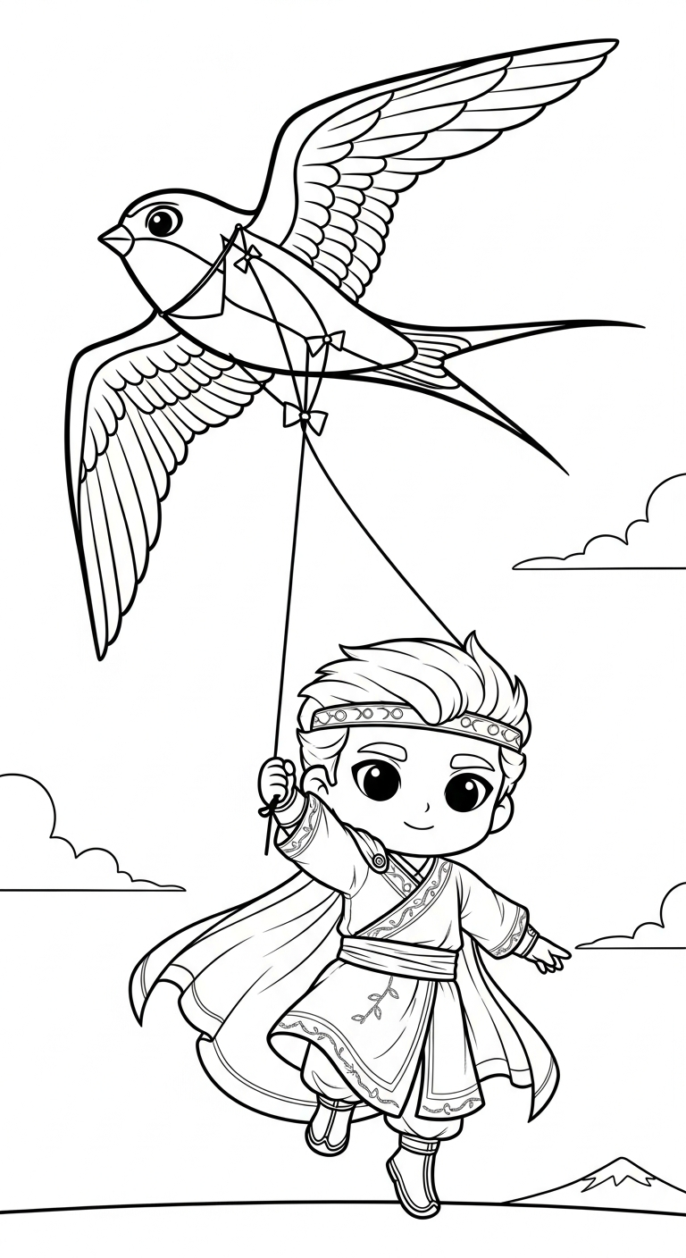 tranh tô màu Hoàng tử cổ trang chibi cho trẻ em