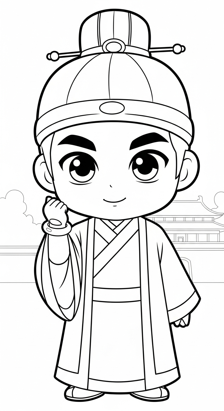 mẫu in hình tô màu Hoàng tử cổ trang chibi cho bé