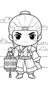 tranh tô màu Hoàng tử cổ trang chibi cho bé 4 tuổi