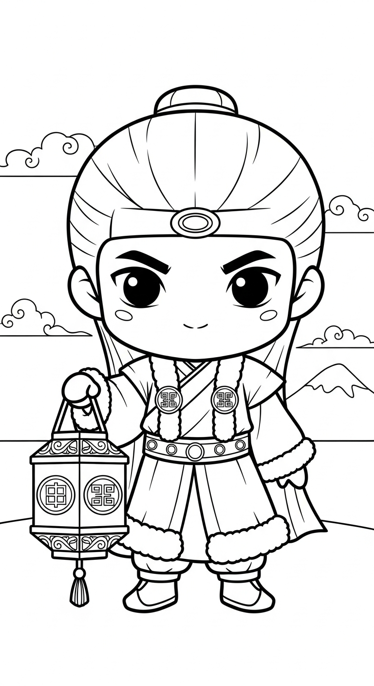 tranh tô màu Hoàng tử cổ trang chibi cho bé 4 tuổi
