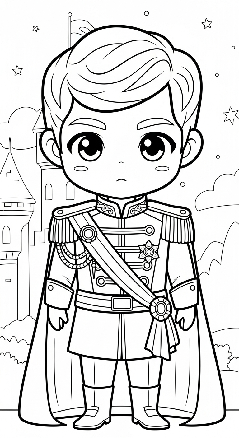 tải hình tô màu Hoàng tử cổ trang chibi cho bé 7 tuổi
