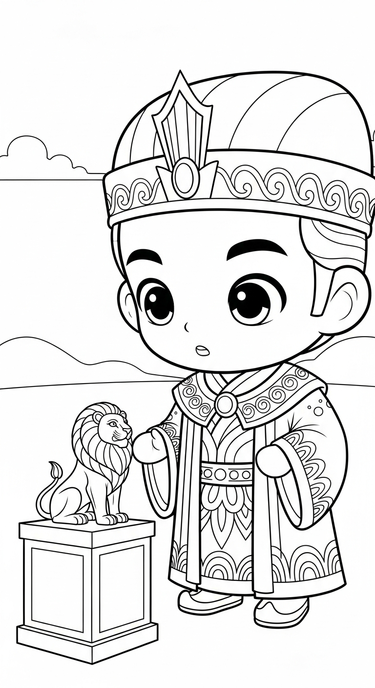 file pdf hình tô màu Hoàng tử cổ trang chibi cho bé