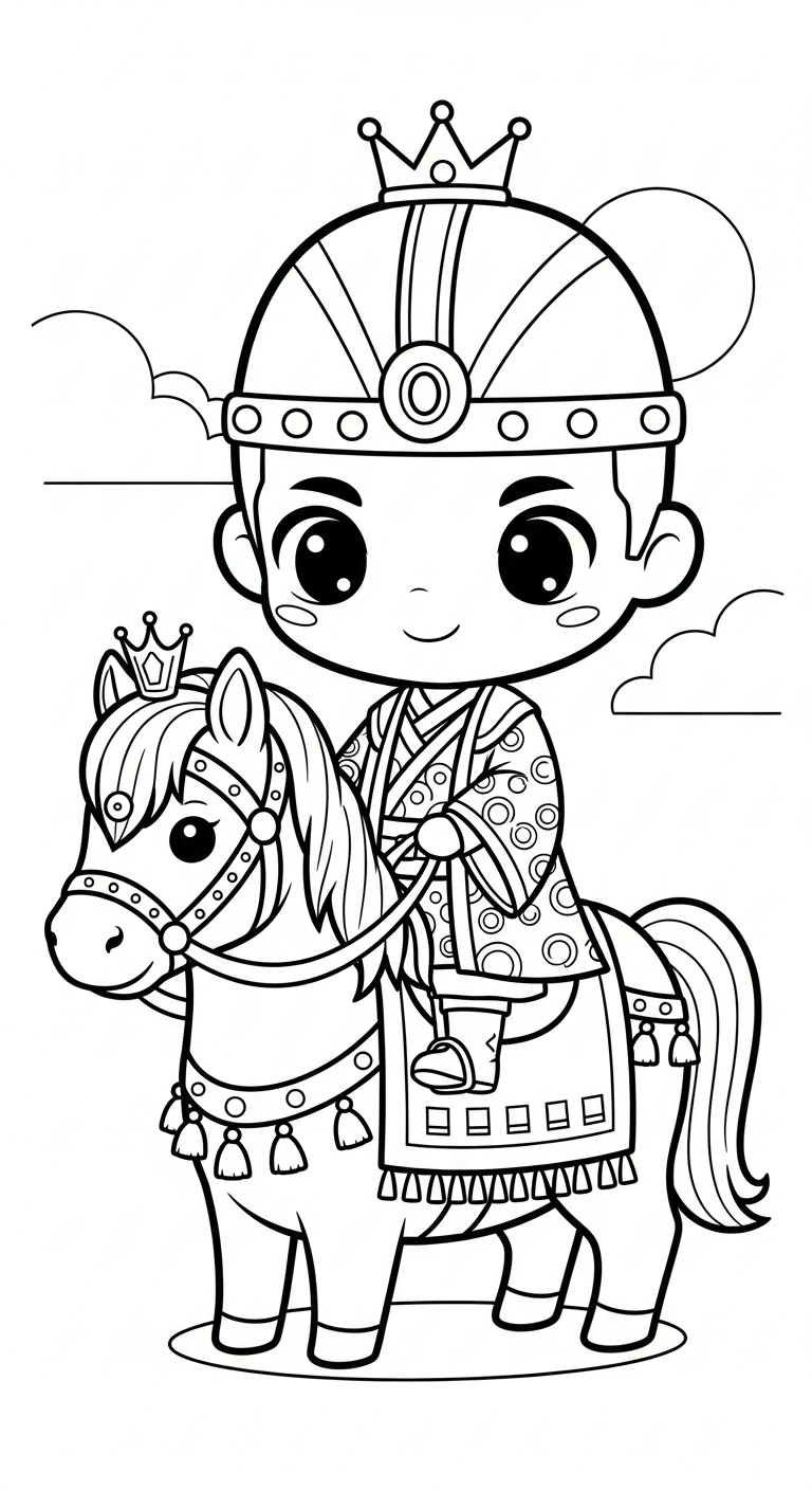 in hình tô màu Hoàng tử cổ trang chibi cho bé 3 tuổi