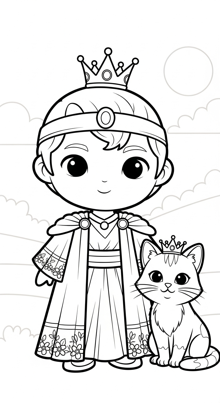in hình tô màu Hoàng tử cổ trang chibi cho bé 7 tuổi