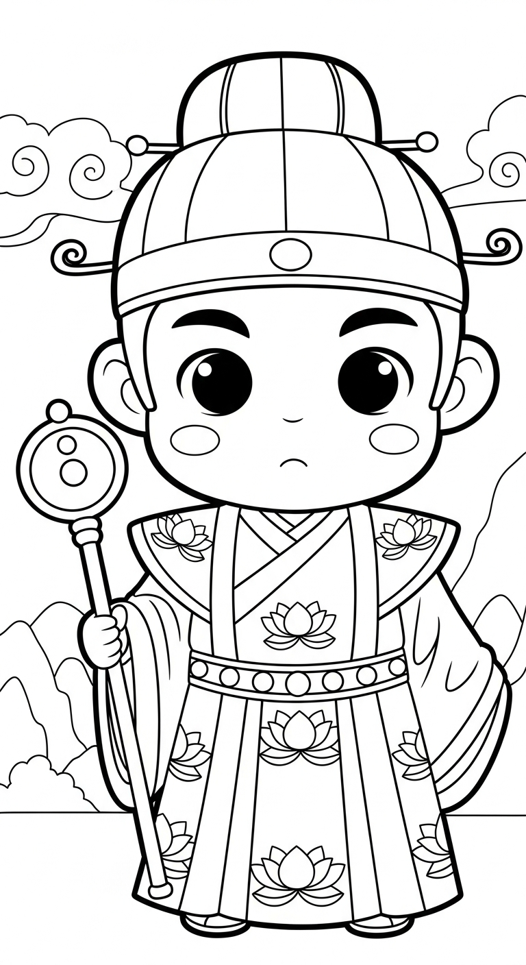 tranh tô màu Hoàng tử cổ trang chibi cho trẻ em 1