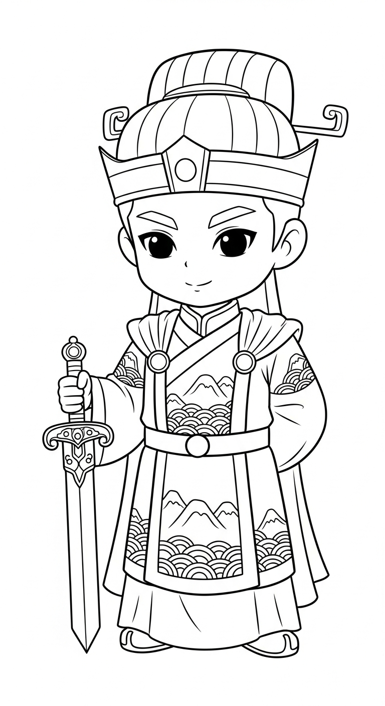 hình tô màu Hoàng tử cổ trang chibi cho bé 7 tuổi