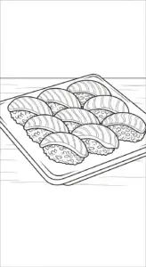 in hình tô màu tranh tô màu Sushi miễn phí