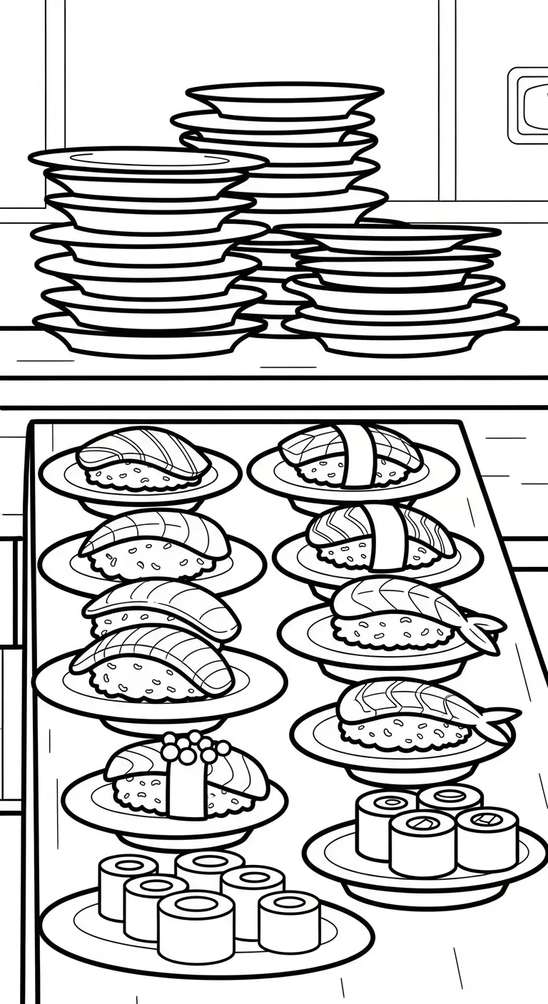 file pdf hình tô màu tranh tô màu Sushi cho bé