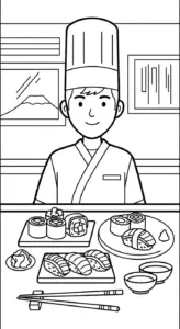 hình tô màu tranh tô màu Sushi cho bé 8 tuổi miễn phí