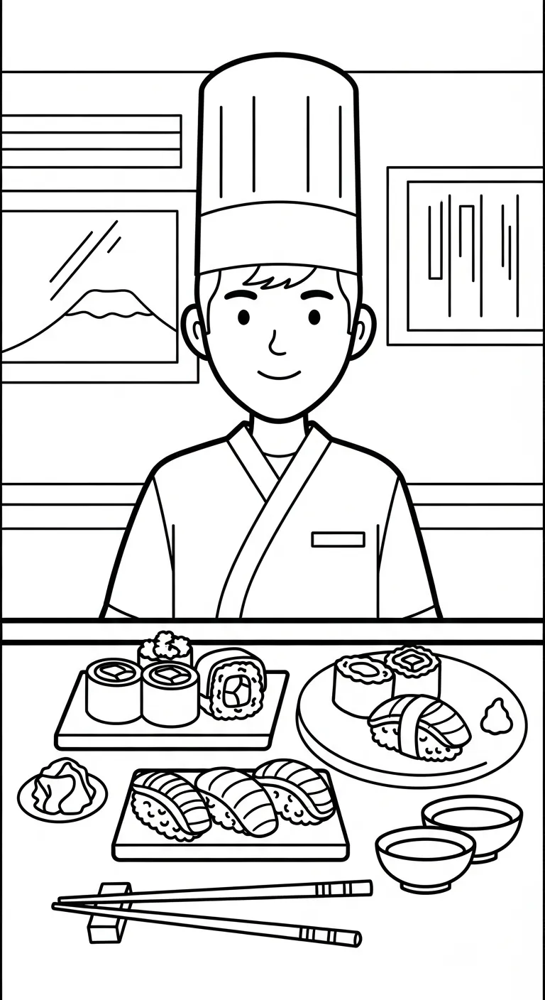 hình tô màu tranh tô màu Sushi cho bé 8 tuổi miễn phí
