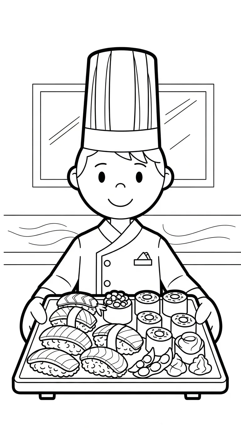 tải hình tô màu tranh tô màu Sushi cho bé 4 tuổi 1