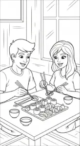 hình tô màu tranh tô màu Sushi cho bé 7 tuổi