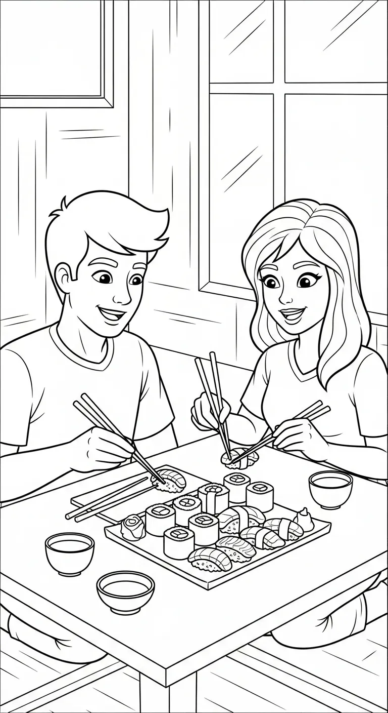 hình tô màu tranh tô màu Sushi cho bé 7 tuổi