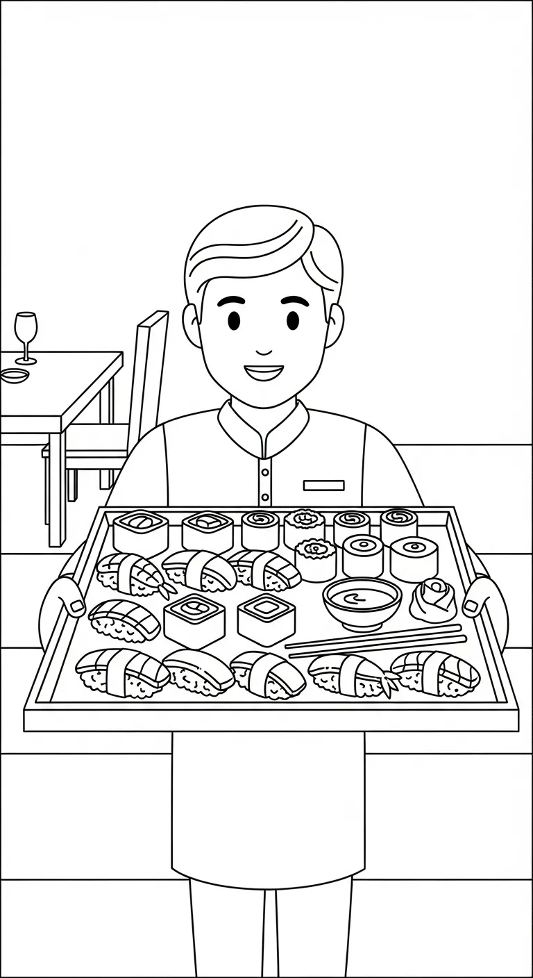 tải hình tô màu tranh tô màu Sushi cho bé 8 tuổi