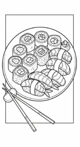 mẫu hình tô màu tranh tô màu Sushi cho bé