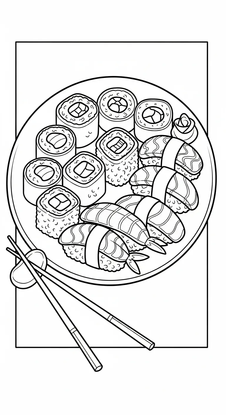 mẫu hình tô màu tranh tô màu Sushi cho bé