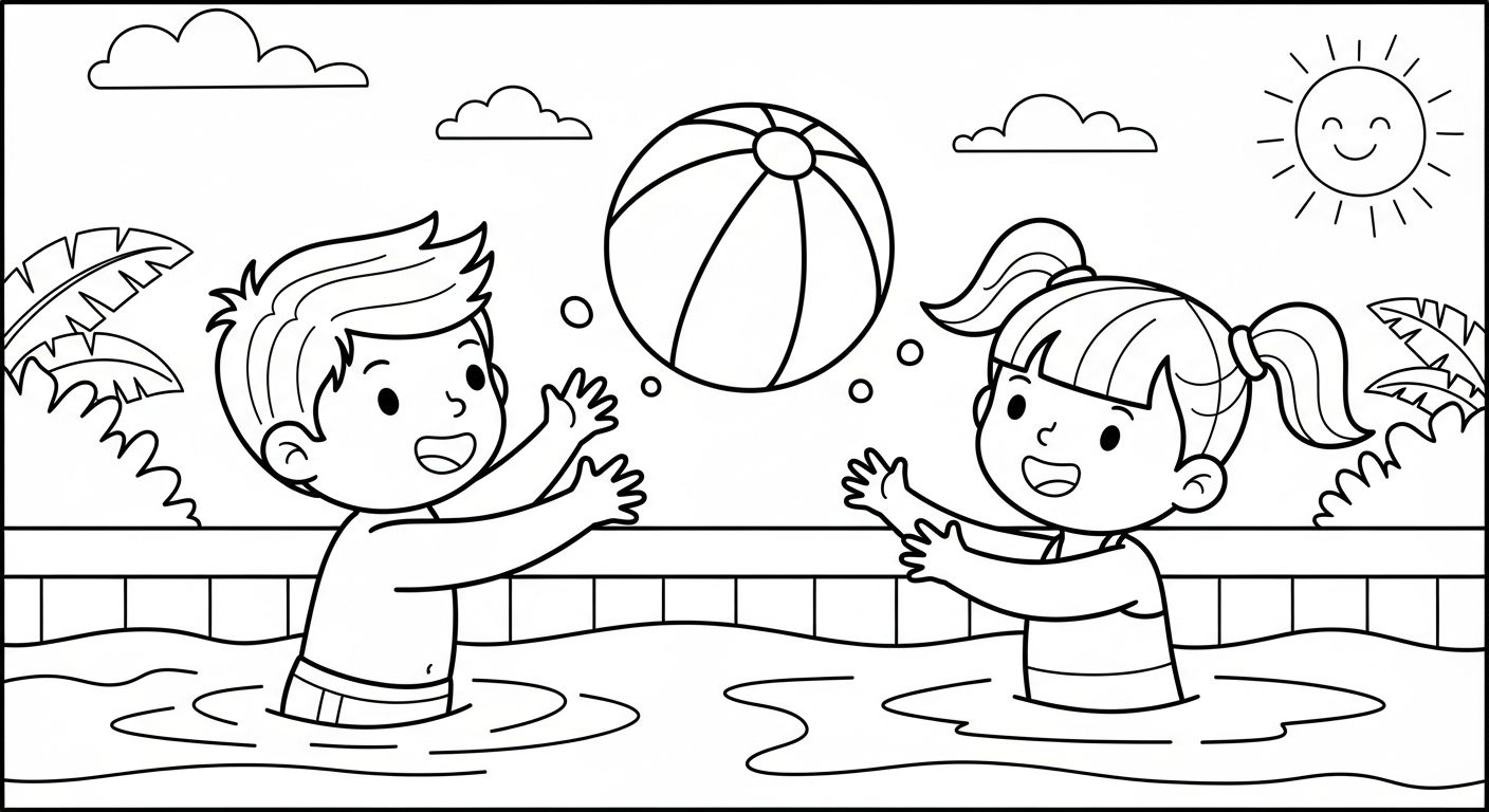 in tranh tô màu bể bơi miễn phí