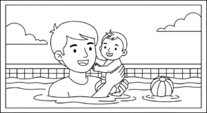 file tranh tô màu bể bơi cho bé in