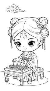 file hình tô màu công chúa cổ trang chibi cho bé in
