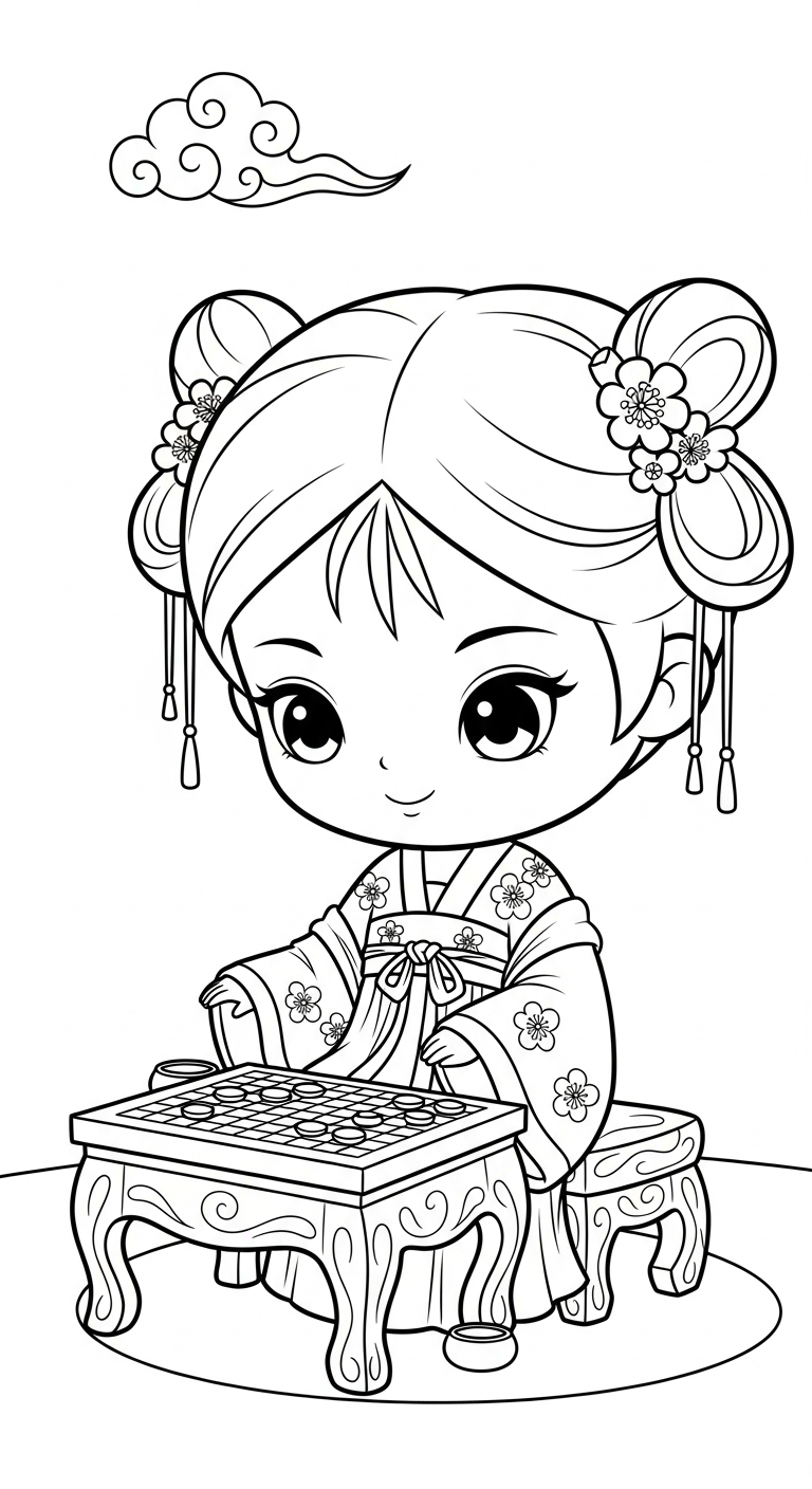 file hình tô màu công chúa cổ trang chibi cho bé in