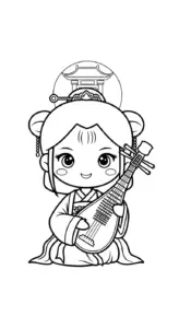 in tranh tô màu công chúa cổ trang chibi cho bé