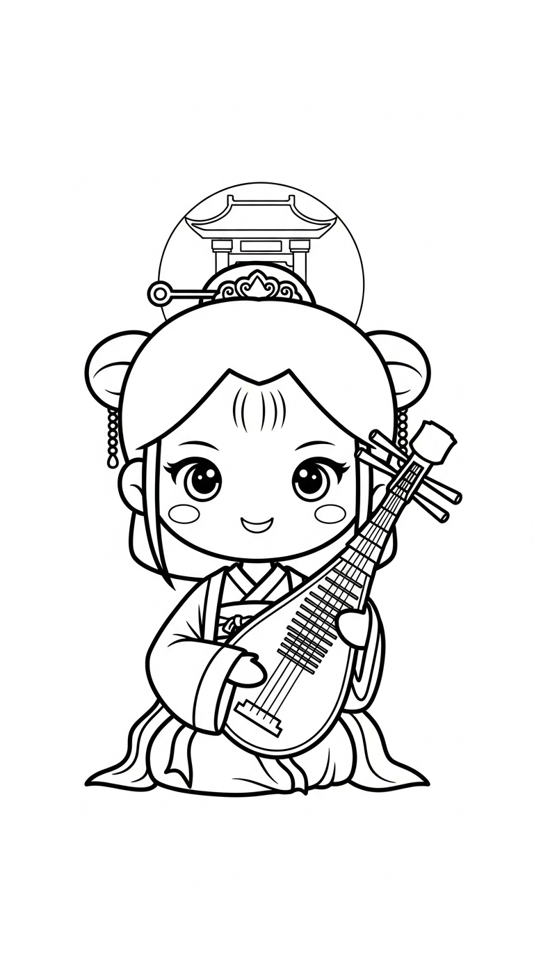 in tranh tô màu công chúa cổ trang chibi cho bé