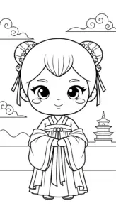 tải tranh tô màu công chúa cổ trang chibi cho bé miễn phí