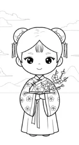 in hình tô màu công chúa cổ trang chibi cho bé 5 tuổi