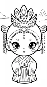 in hình tô màu công chúa cổ trang chibi cho bé 8 tuổi