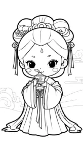 hình tô màu công chúa cổ trang chibi cho bé 5 tuổi miễn phí