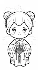 hình tô màu công chúa cổ trang chibi cho bé 3 tuổi miễn phí
