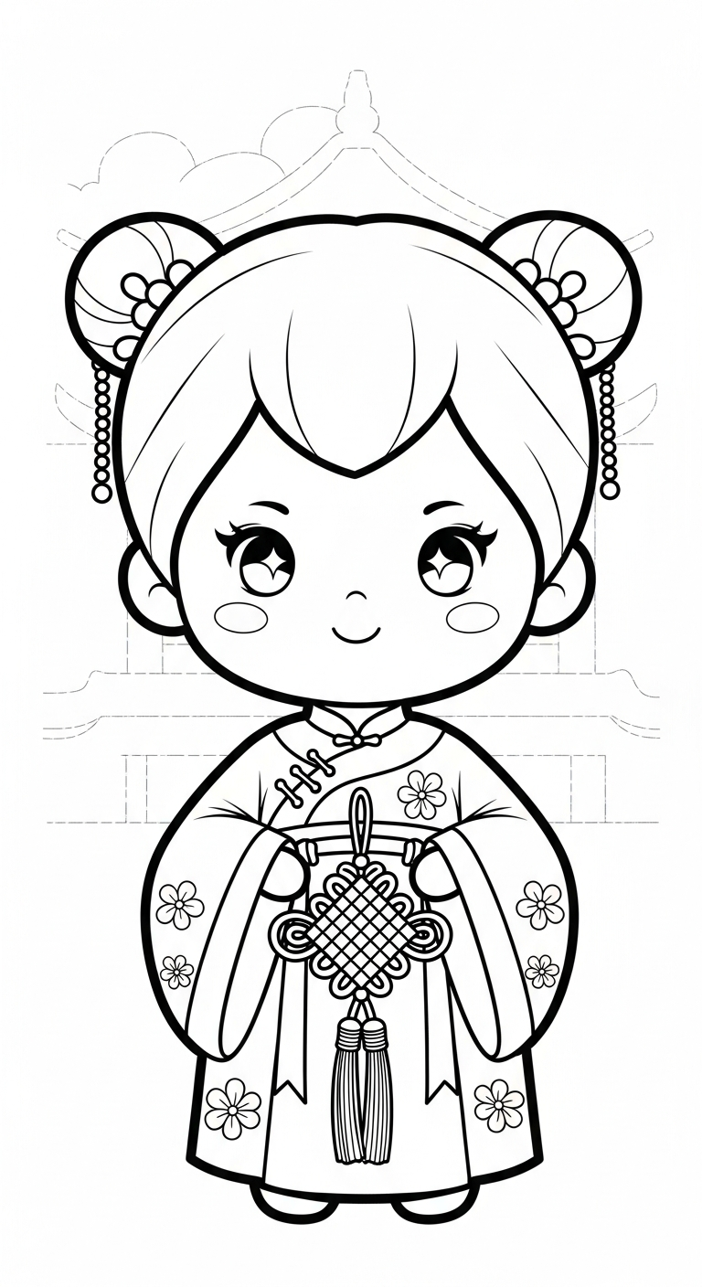 hình tô màu công chúa cổ trang chibi cho bé 3 tuổi miễn phí