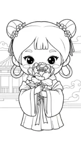 tải tranh tô màu công chúa cổ trang chibi không mất tiền