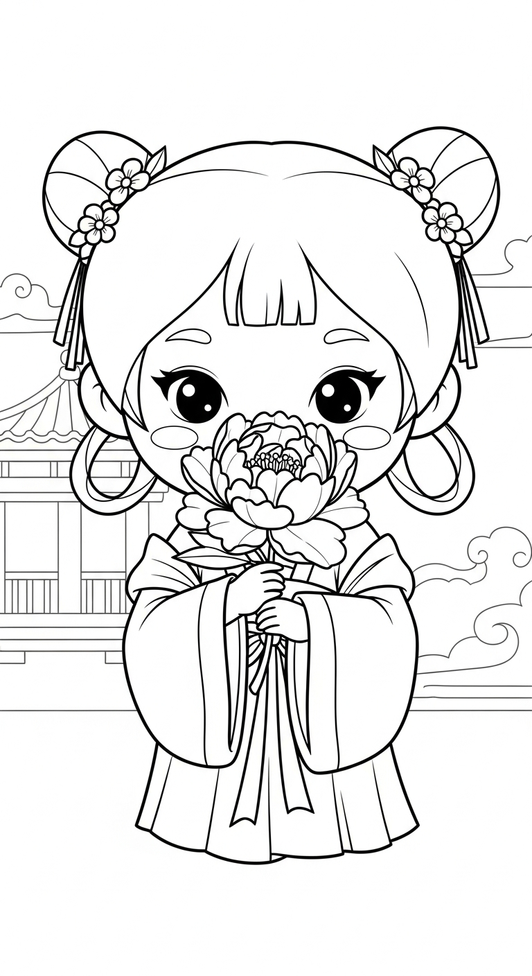 tải tranh tô màu công chúa cổ trang chibi không mất tiền