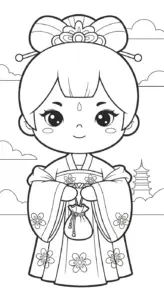 hình tô màu công chúa cổ trang chibi cho bé 8 tuổi miễn phí