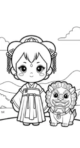 tải tranh tô màu công chúa cổ trang chibi cho bé 4 tuổi