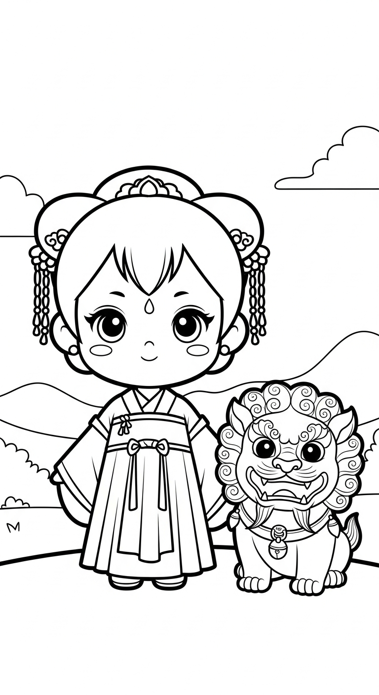 tải tranh tô màu công chúa cổ trang chibi cho bé 4 tuổi