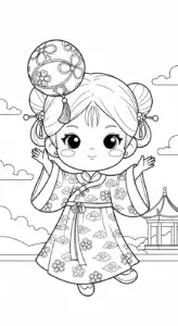in tranh tô màu công chúa cổ trang chibi cho bé